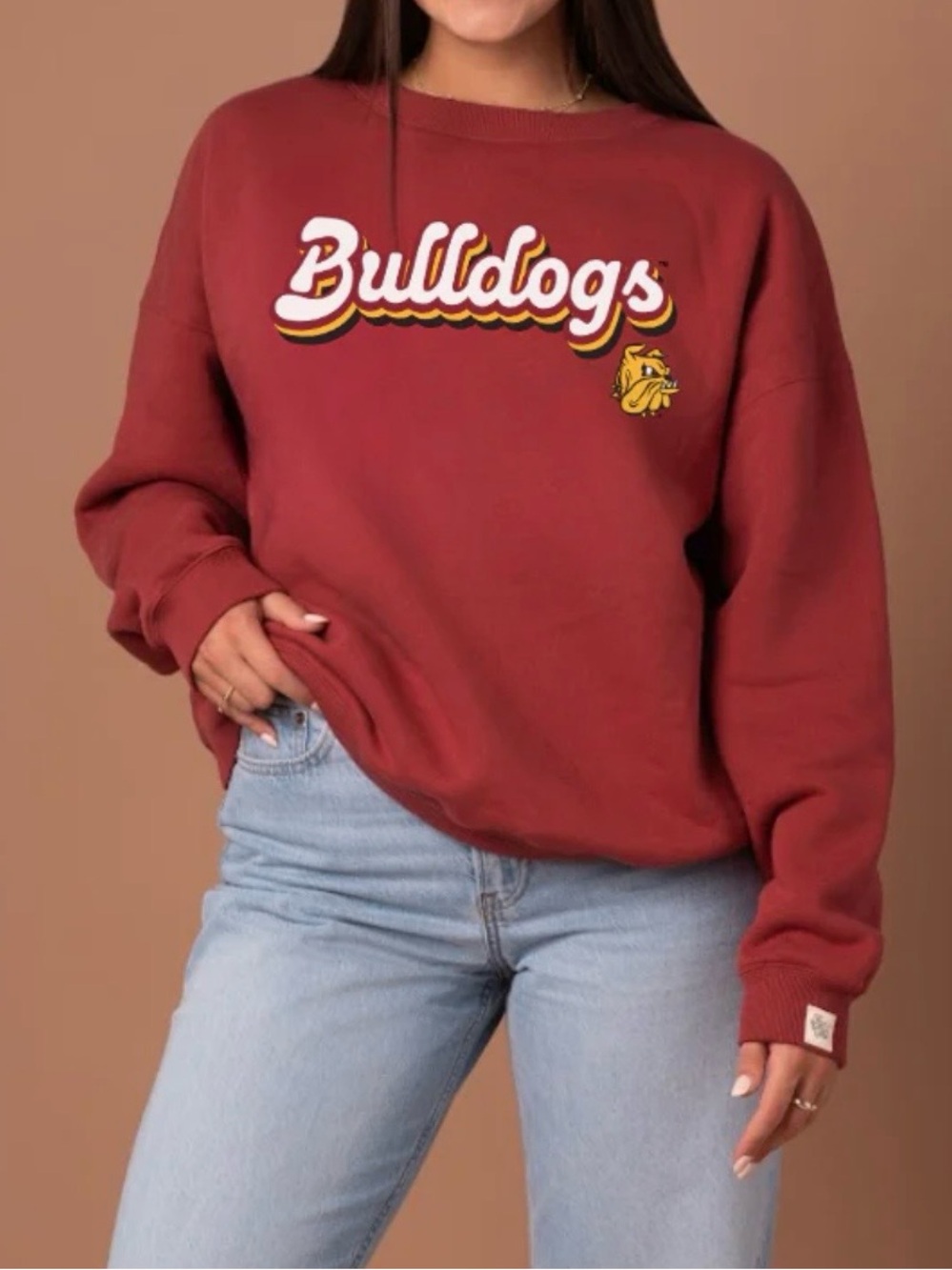 Fan Girl Bulldogs UMD Maroon Oversized Crew Sweatshirt Game Day Size Medium